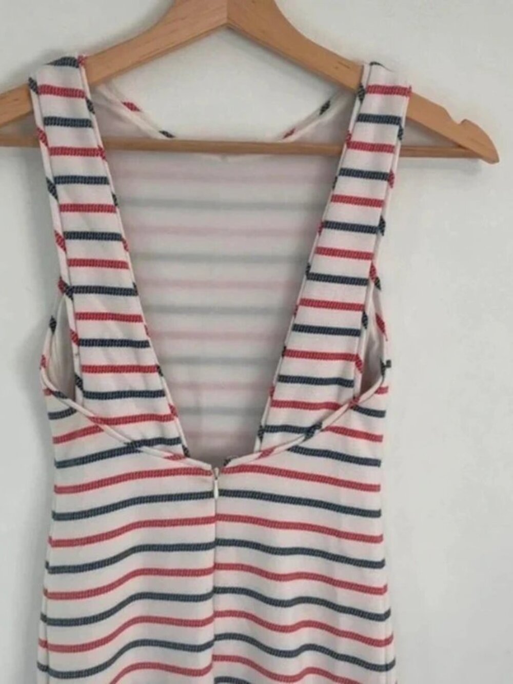 Zara Trafaluc XS striped bodycon dress – red navy white backless ribbed midi - Picture 5 of 5